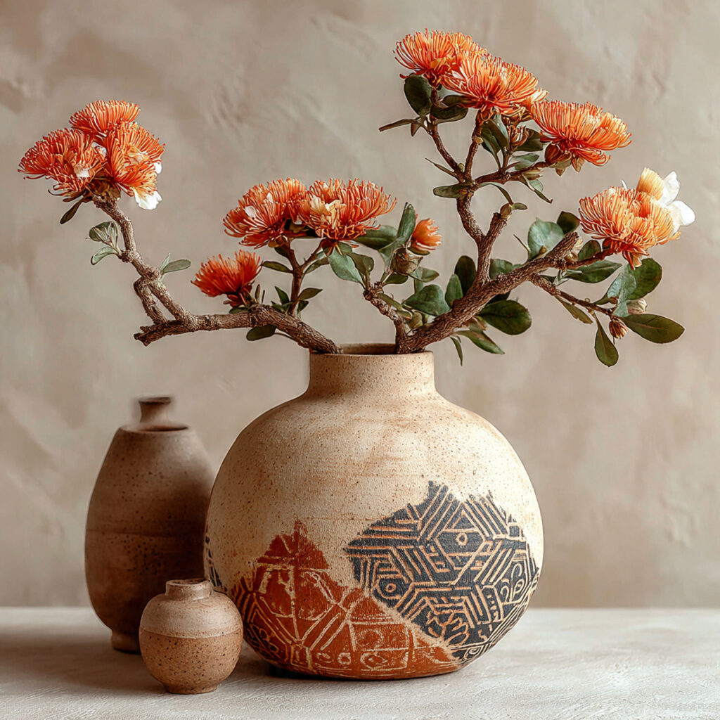 artisan pottery vase with engraved initials and