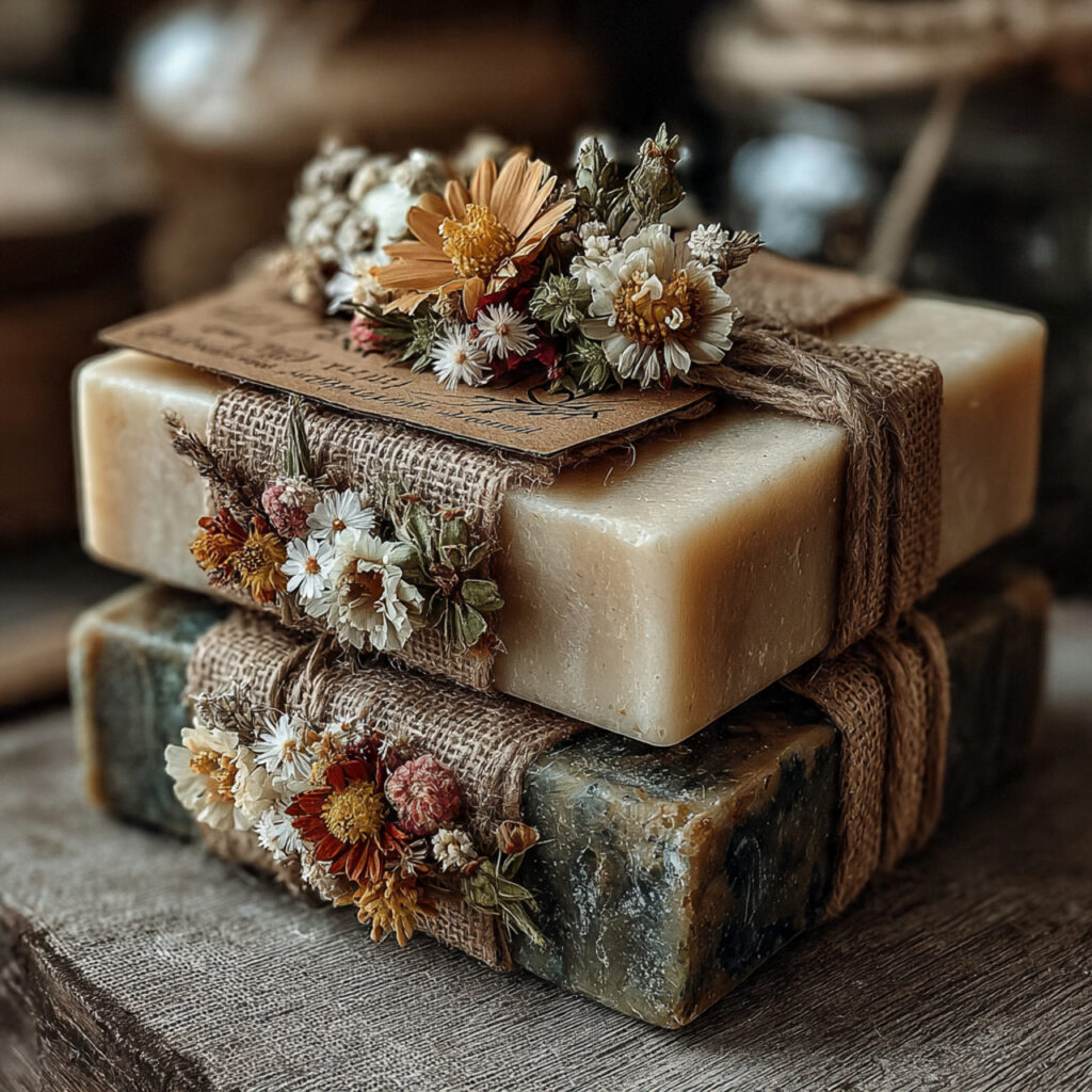 artisan soap bars wrapped in kraft paper