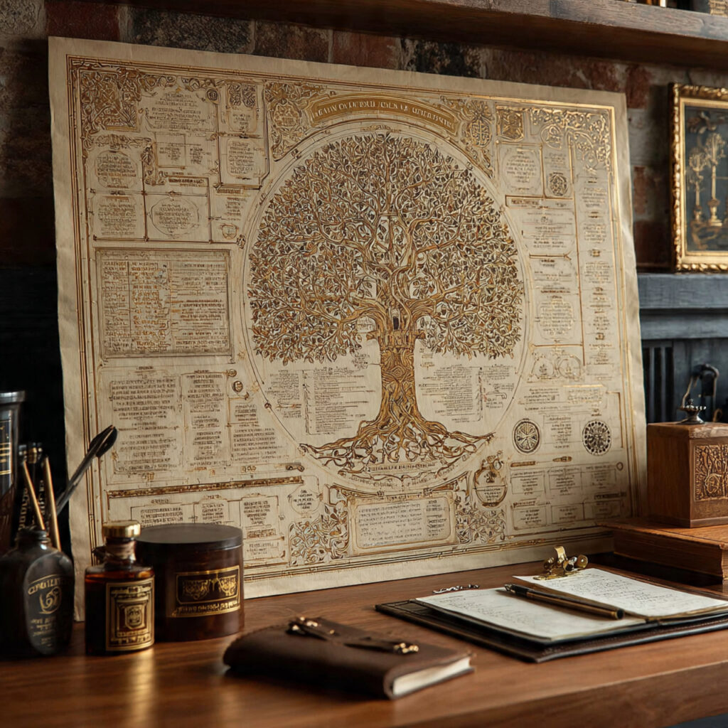 19 Meaningful 50th Anniversary Gift Ideas for a Golden Year 14 artistic family tree printed on parchment style paper