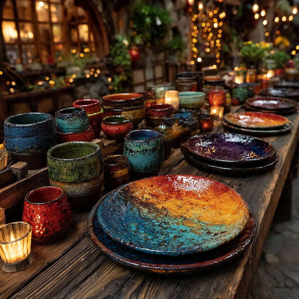 beautiful handcrafted pottery dinner set with artistic