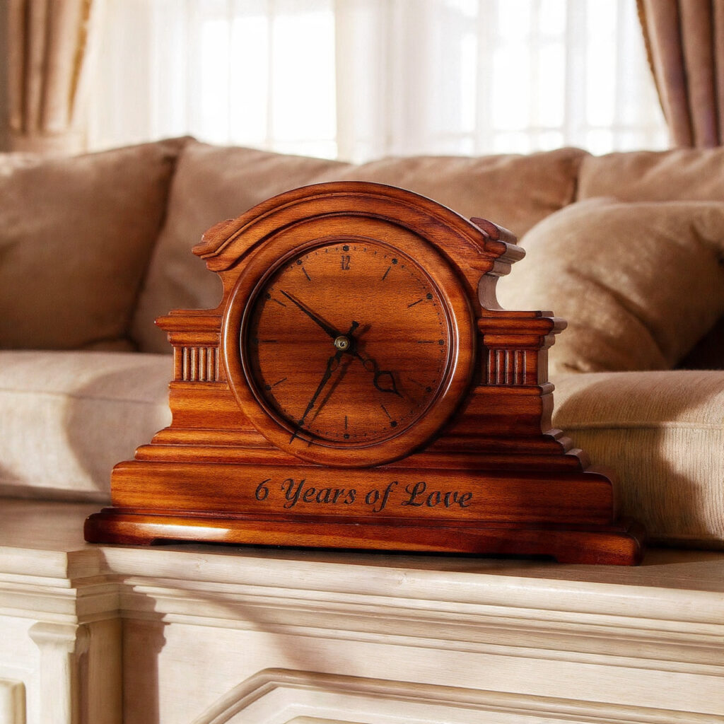 beautiful wooden anniversary clock engraved with 6