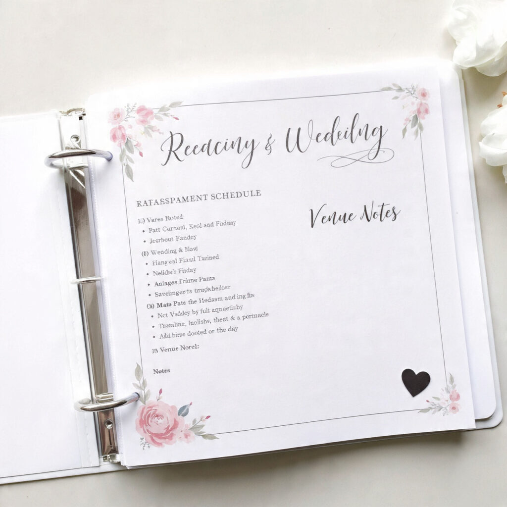 binder page with rehearsal schedule participants roles