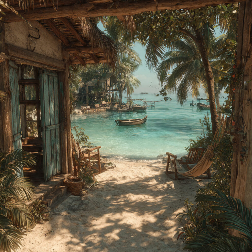 boho chic tulum beach cabana turquoise water palm