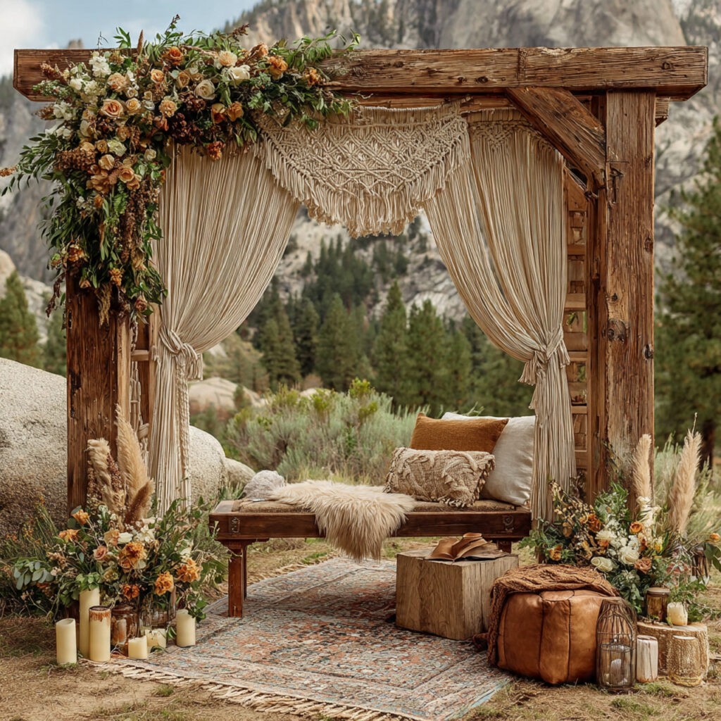 boho macram wedding backdrop intricate knot patterns 1