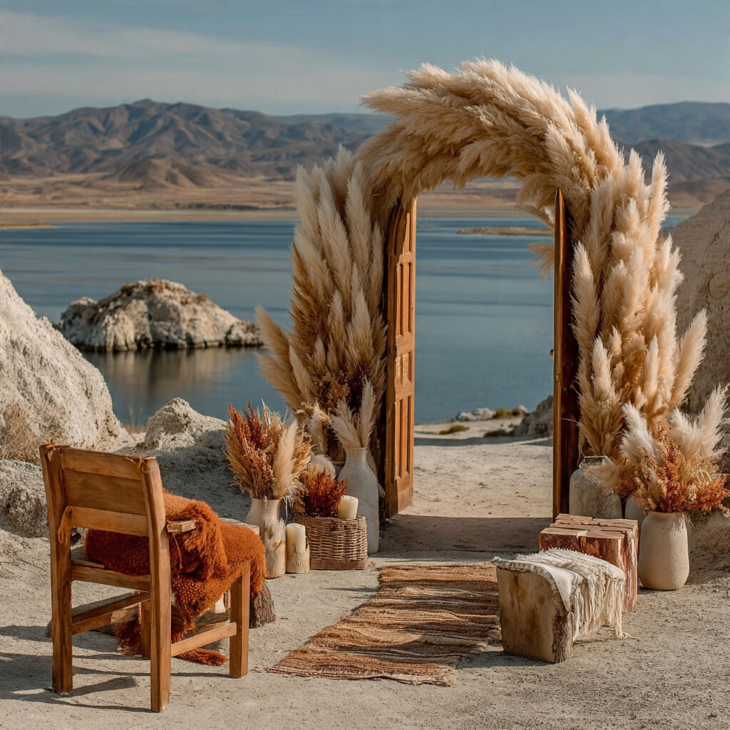 boho pampas grass wedding backdrop tall plumes 1