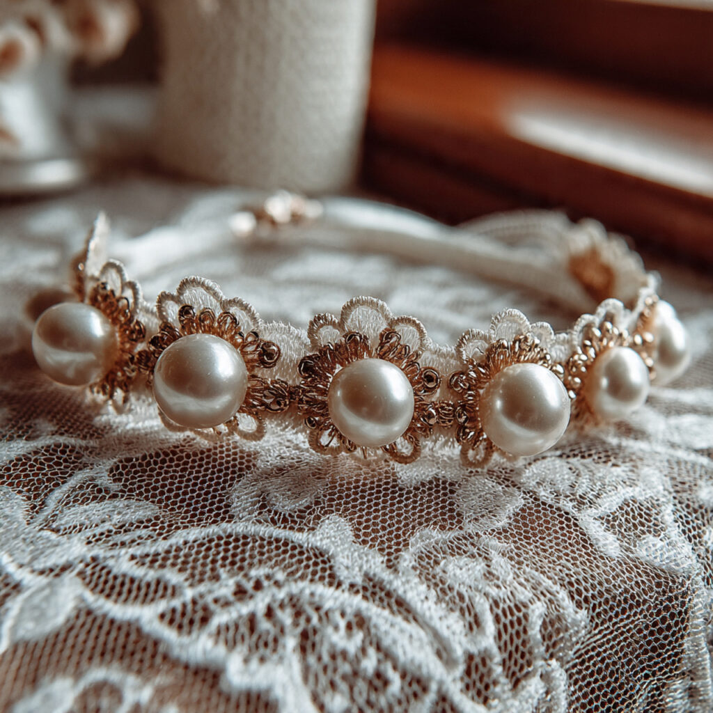 bridal garter lined with evenly spaced pearls