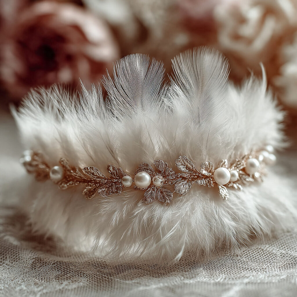 bridal garter with delicate white feathers attached