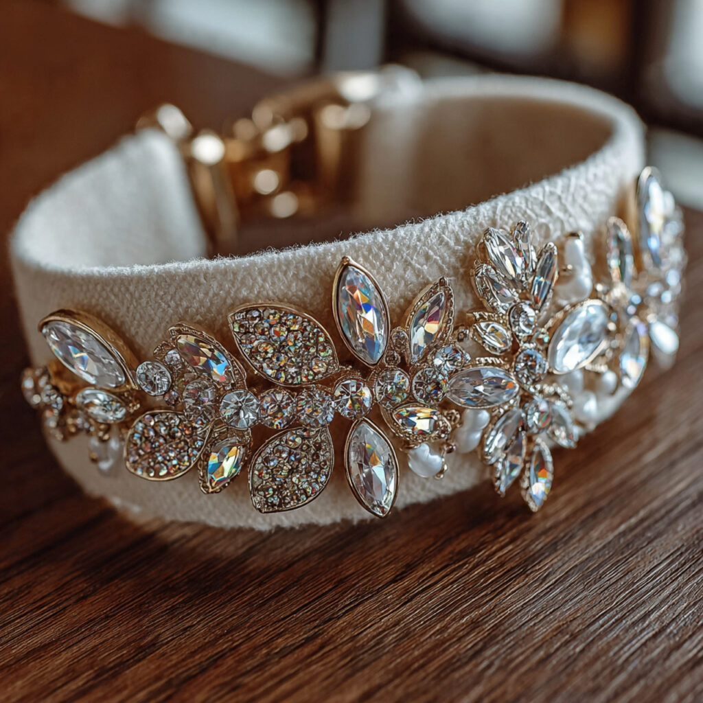 bridal garter with thin rhinestone applique on