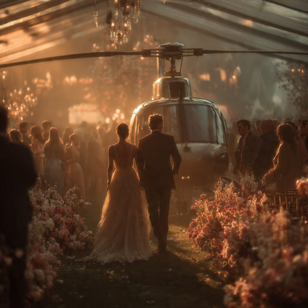 bride and groom stepping out of a
