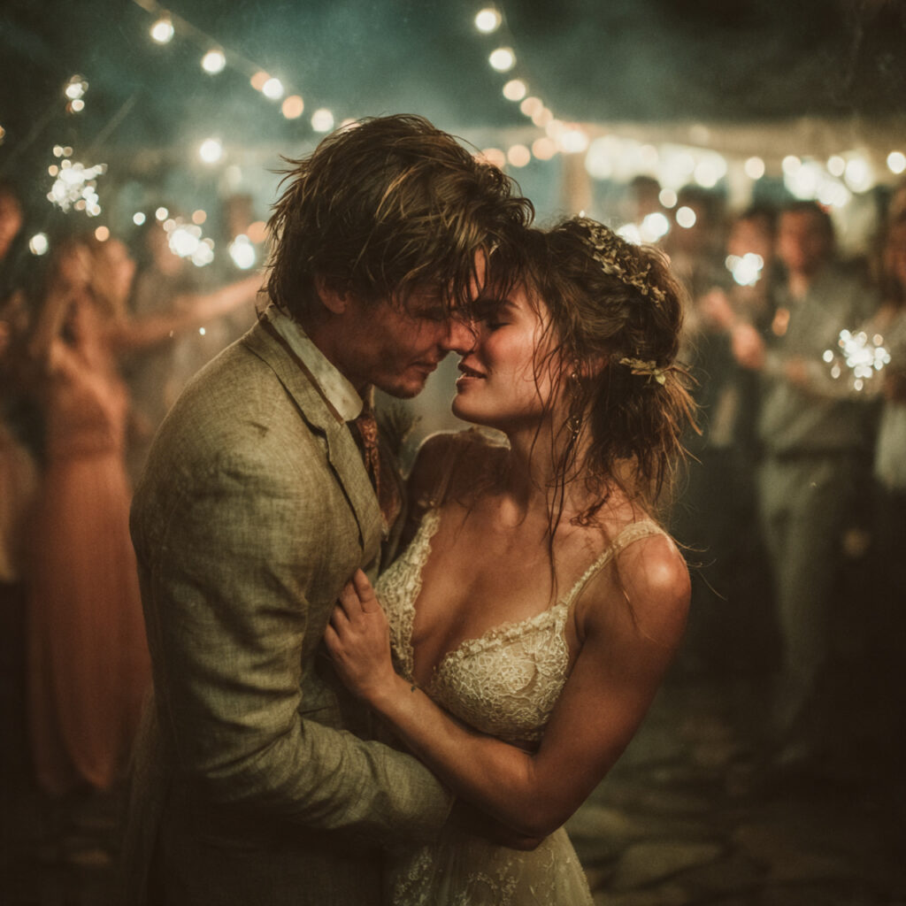 bride and groom wrapped in a quiet