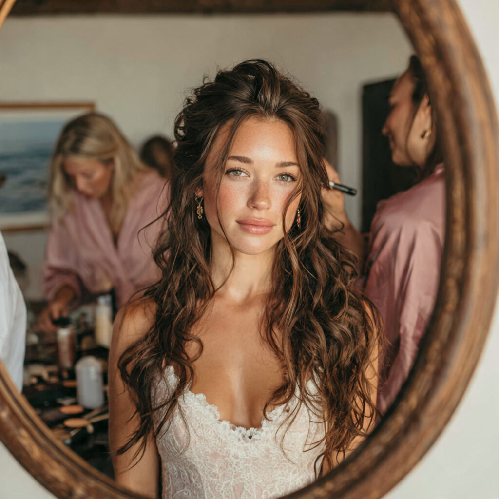 bride getting her makeup done by a