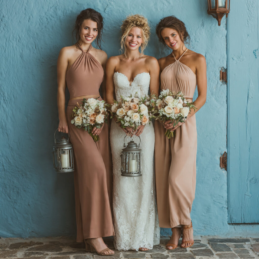 24 Affordable Wedding Flower Cost Ideas for Elegant Celebrations 22 bridesmaids holding non floral items like hoops lanterns