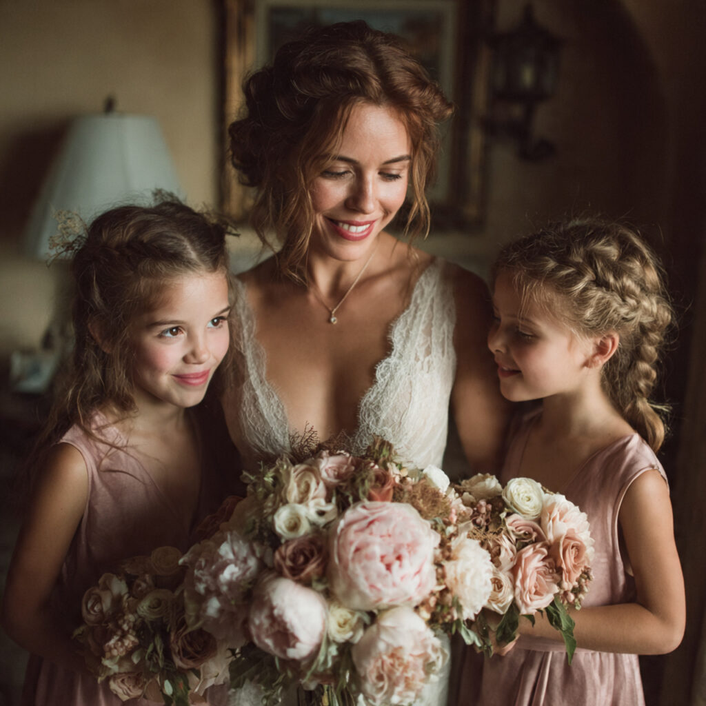 bridesmaids of different ages interacting harmoniously including