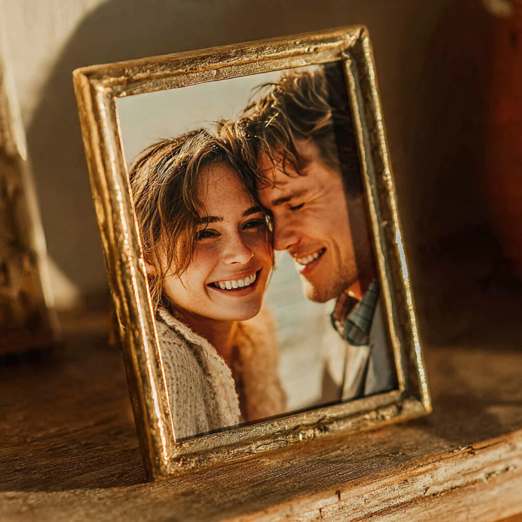 bronze photo frame with a candid couple