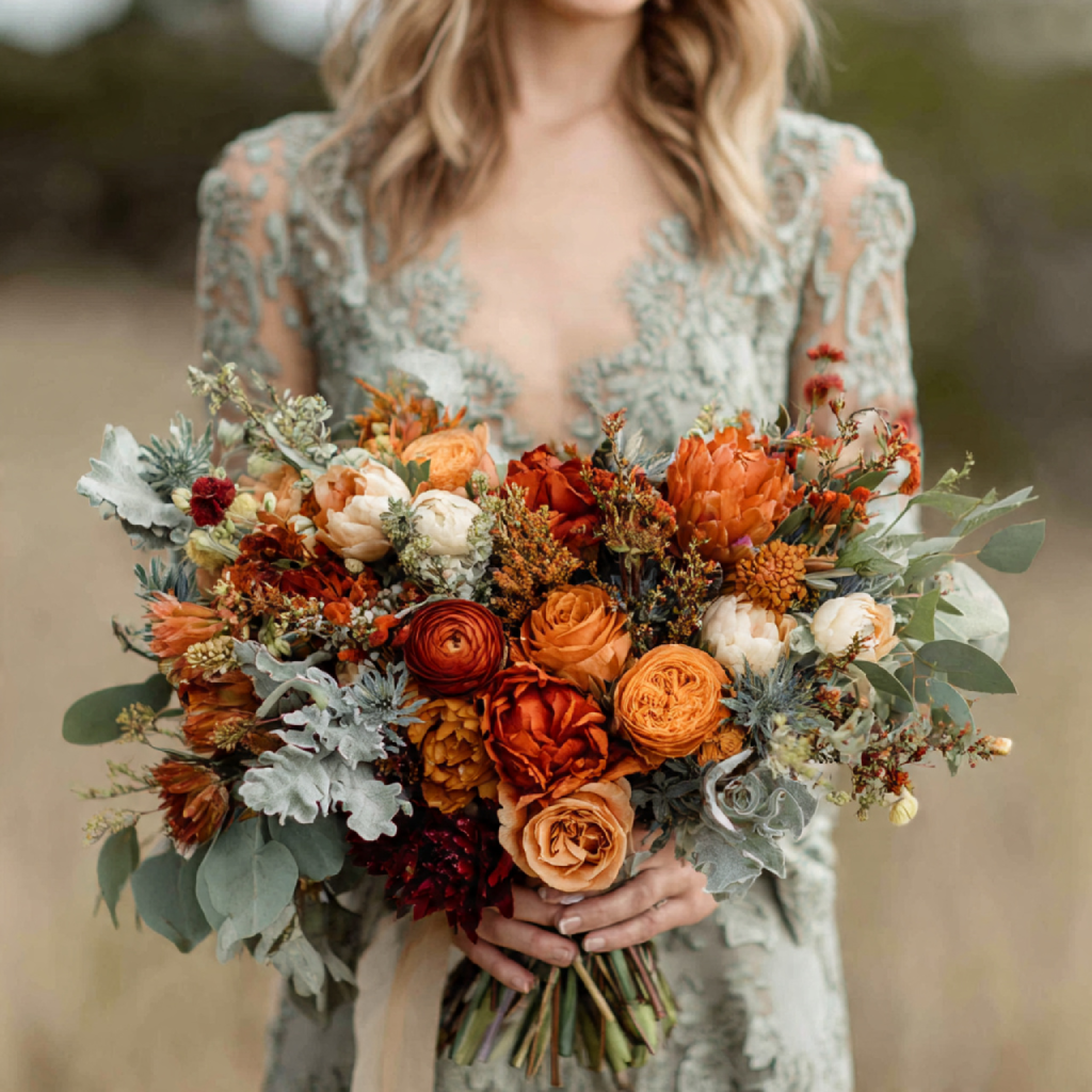 burnt orange and sage green wedding colors Bouquets