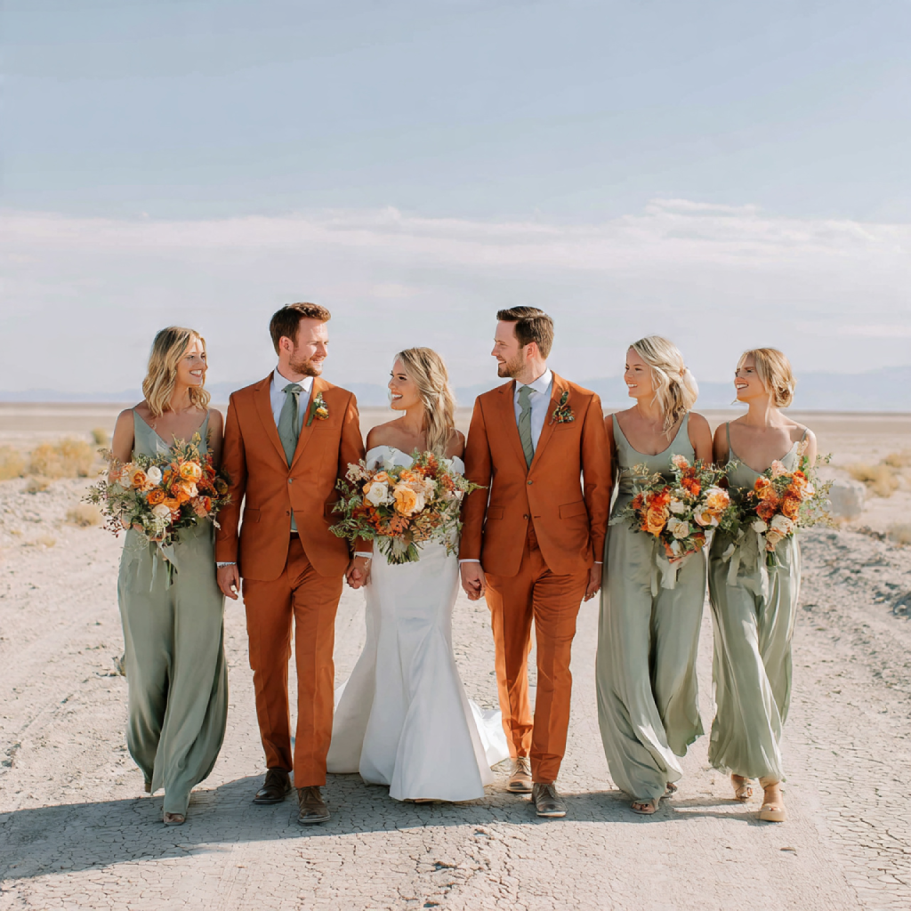 burnt orange and sage green wedding colors Bridal Party