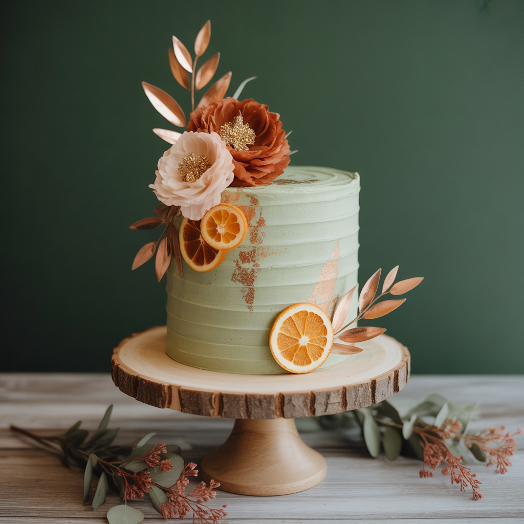 burnt orange and sage green wedding colors Cakes