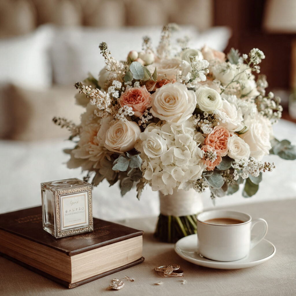 calm wedding morning scene organized setup minimal clutter