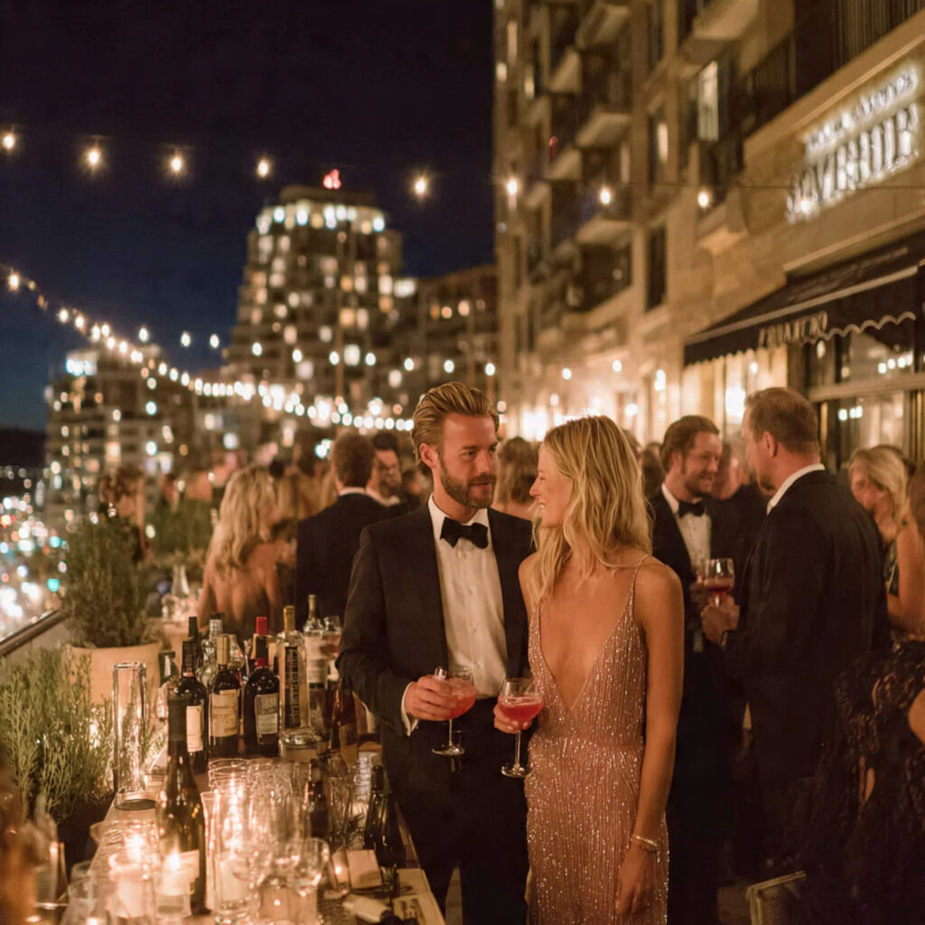 chic rooftop wedding after party overlooking city