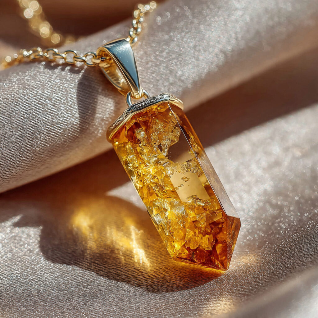 citrine gemstone necklace glowing in warm golden