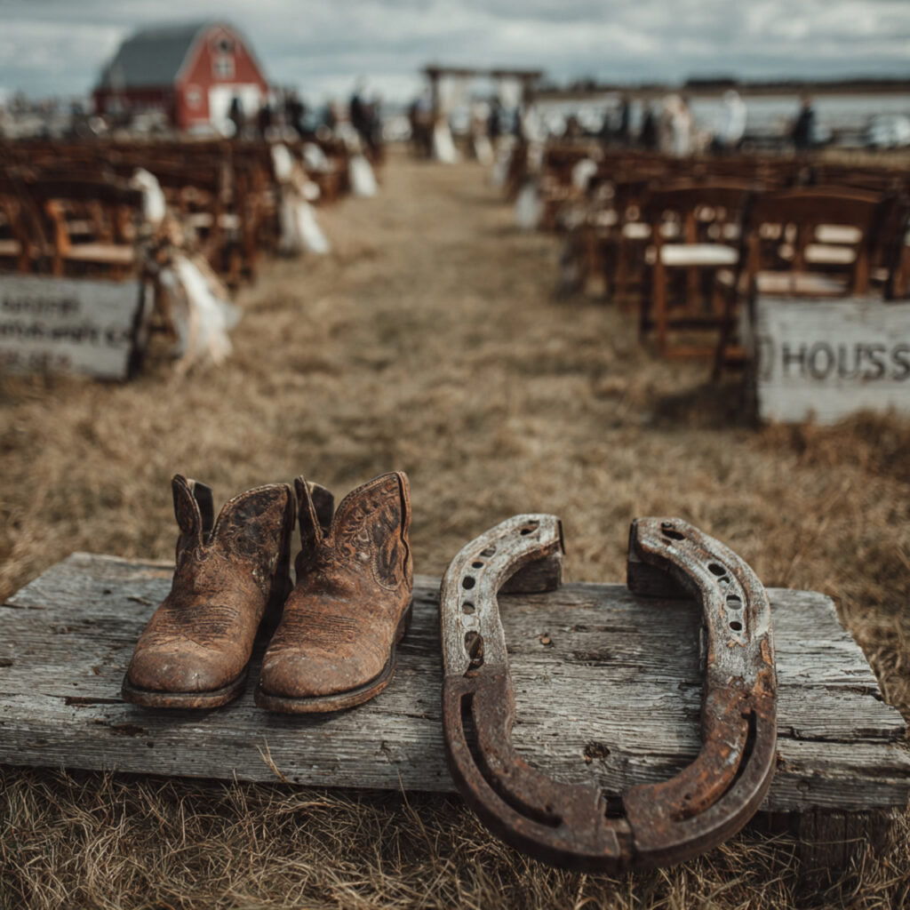 classic horseshoes game at country style outdoor wedding