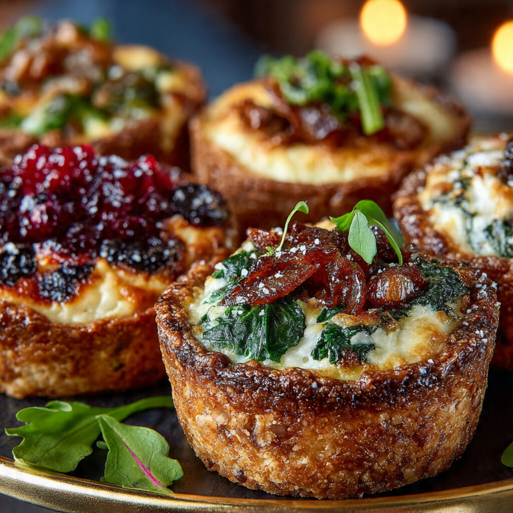 17 Delicious Cocktail Hour Food Ideas to Elevate Your Event 6 close up of assorted mini quiches and savory