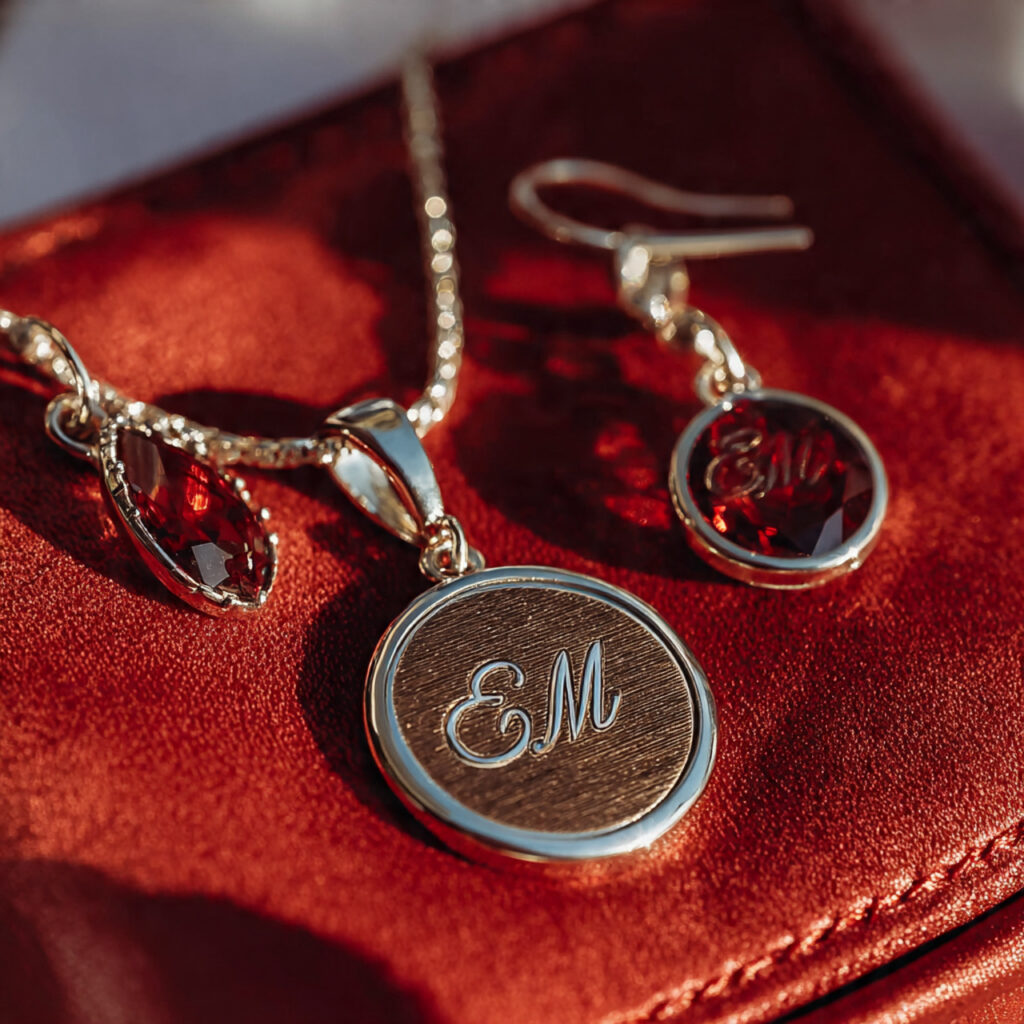 close up of elegant iron accented jewelry set