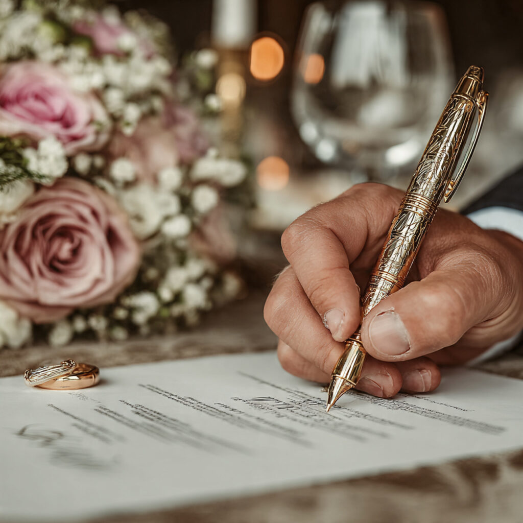 20 ideas for Essential Wedding Photographer Checklist for a Flawless Wedding 2 close up of hands signing a wedding photography