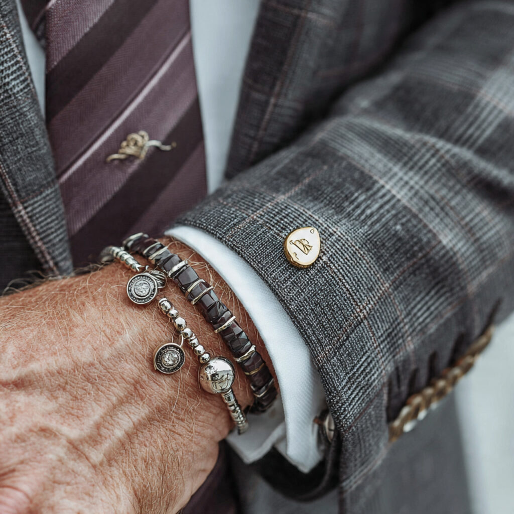 23 Courthouse Wedding ideas That Feels Personal and Meaningful 19 close up of meaningful accessories bracelet cufflinks small charm styled