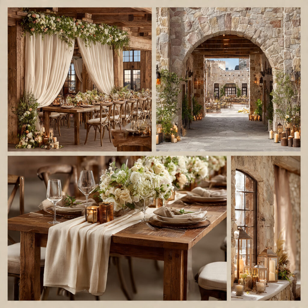 collage of wedding venues barn ballroom hotel