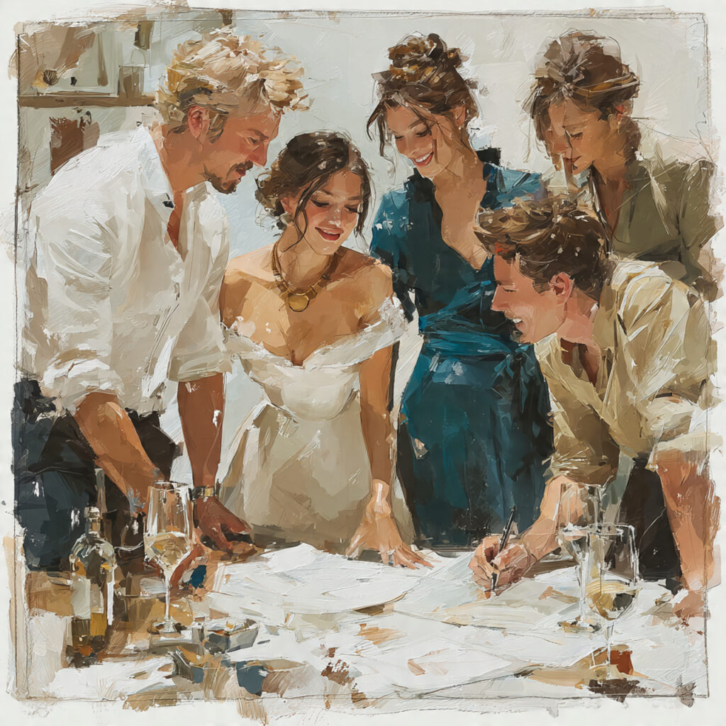 couple assigning wedding tasks to friends and