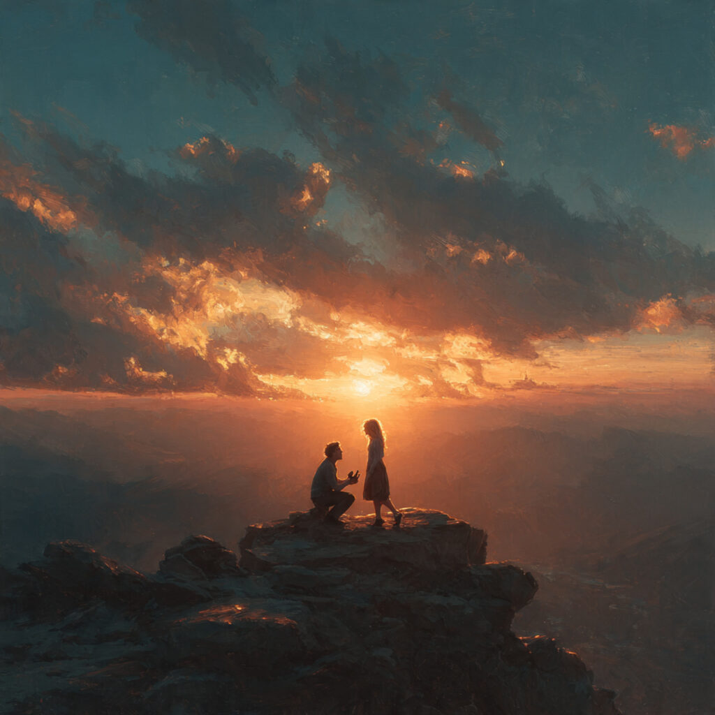 couple at mountain summit during sunrise man