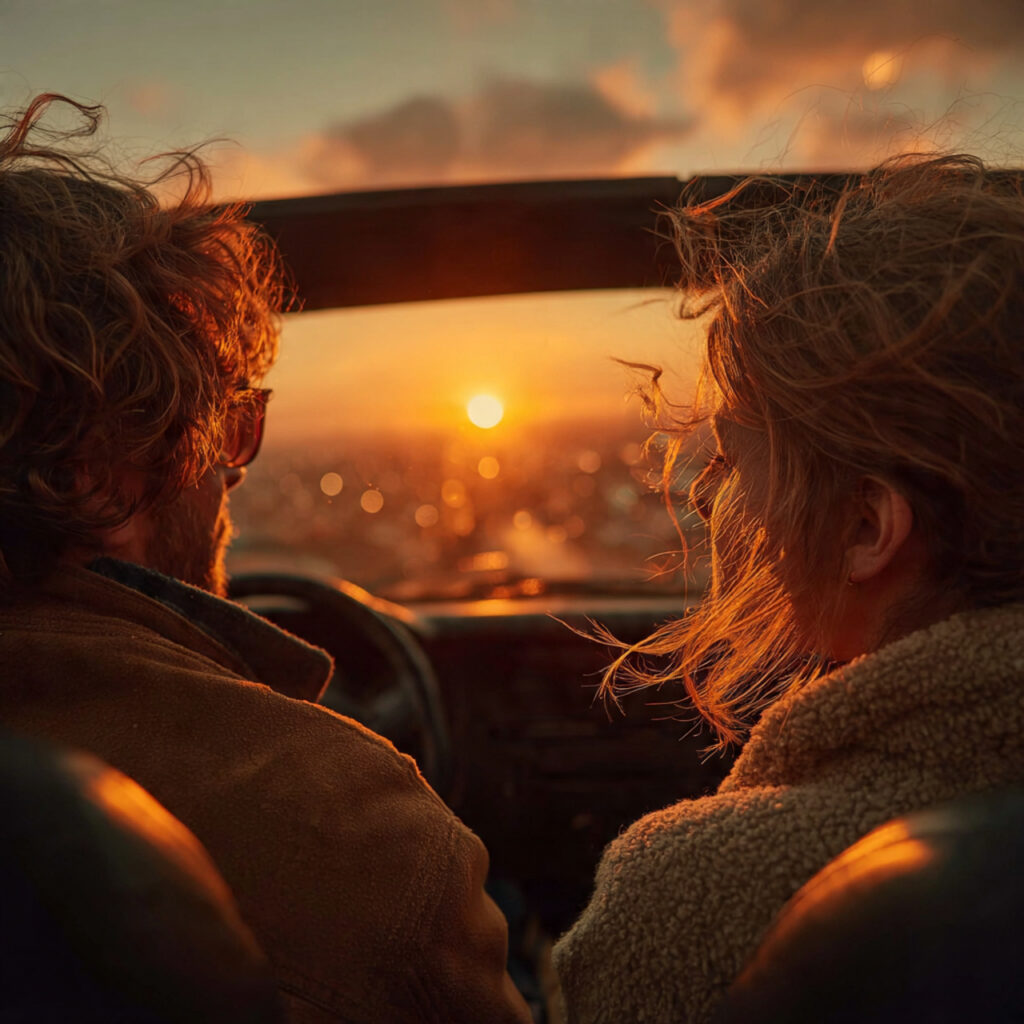 couple in a car parked at scenic