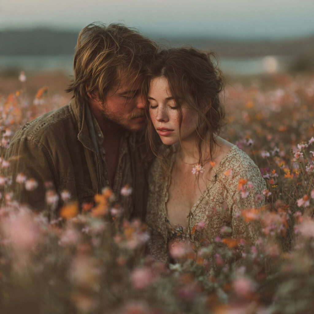 26 Creative Seasonal Engagement Photos Ideas to Capture Your Love 14 couple in a wildflower field during golden