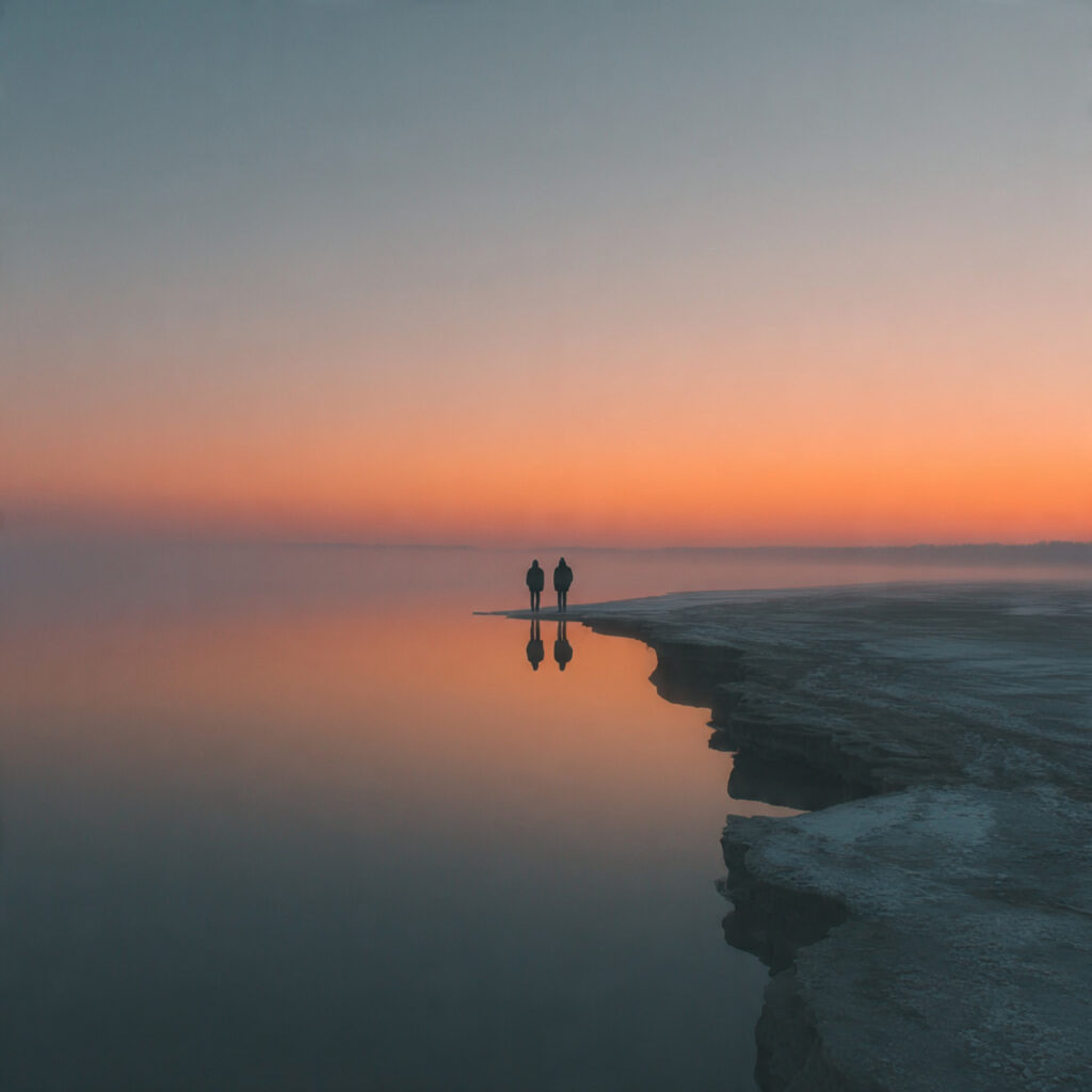26 Creative Seasonal Engagement Photos Ideas to Capture Your Love 4 couple standing near a frozen lake reflecting