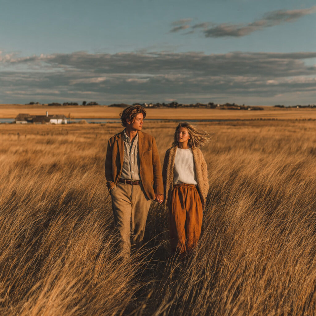 26 Creative Seasonal Engagement Photos Ideas to Capture Your Love 18 couple walking across open prairie with tall