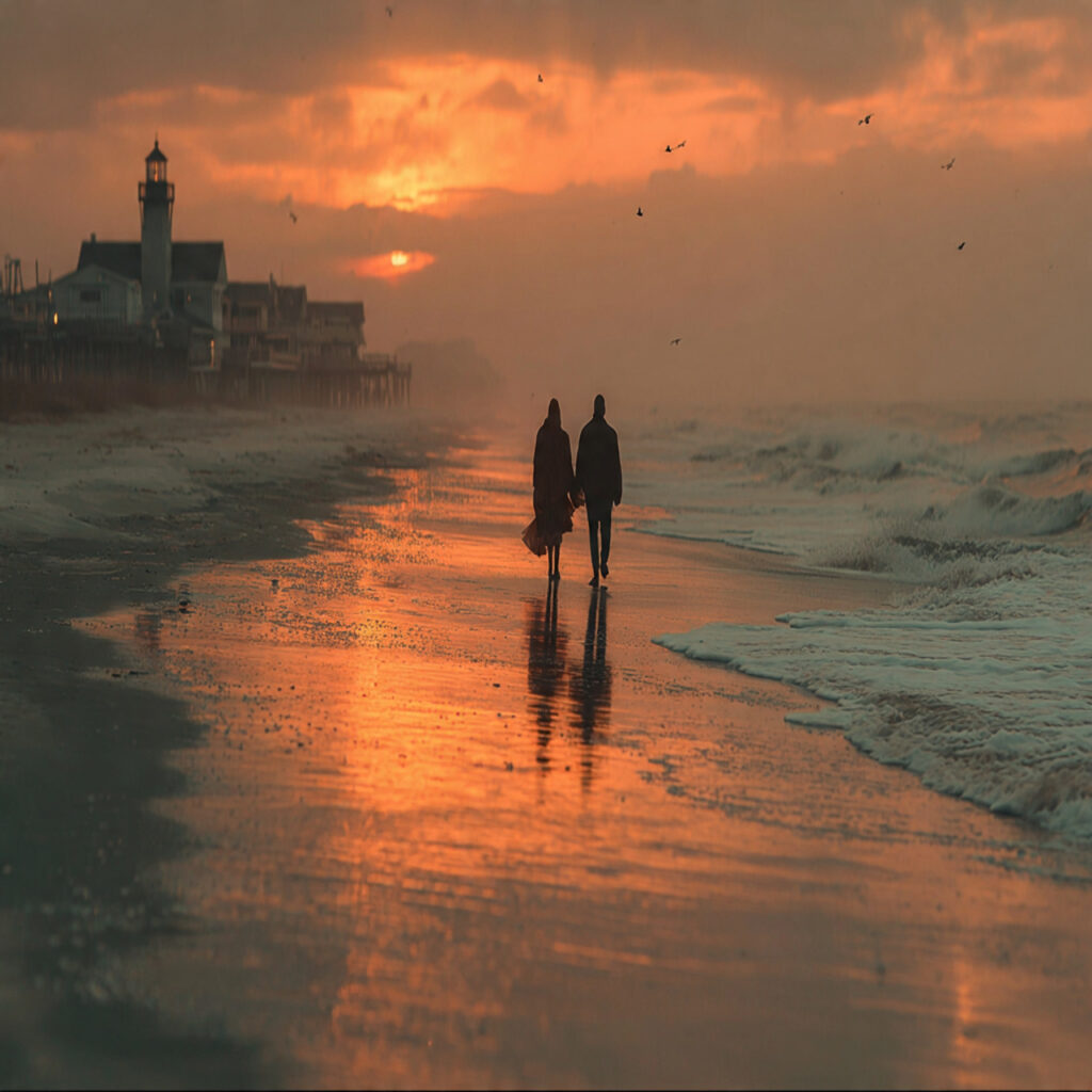 26 Creative Seasonal Engagement Photos Ideas to Capture Your Love 13 couple walking along an empty beach at