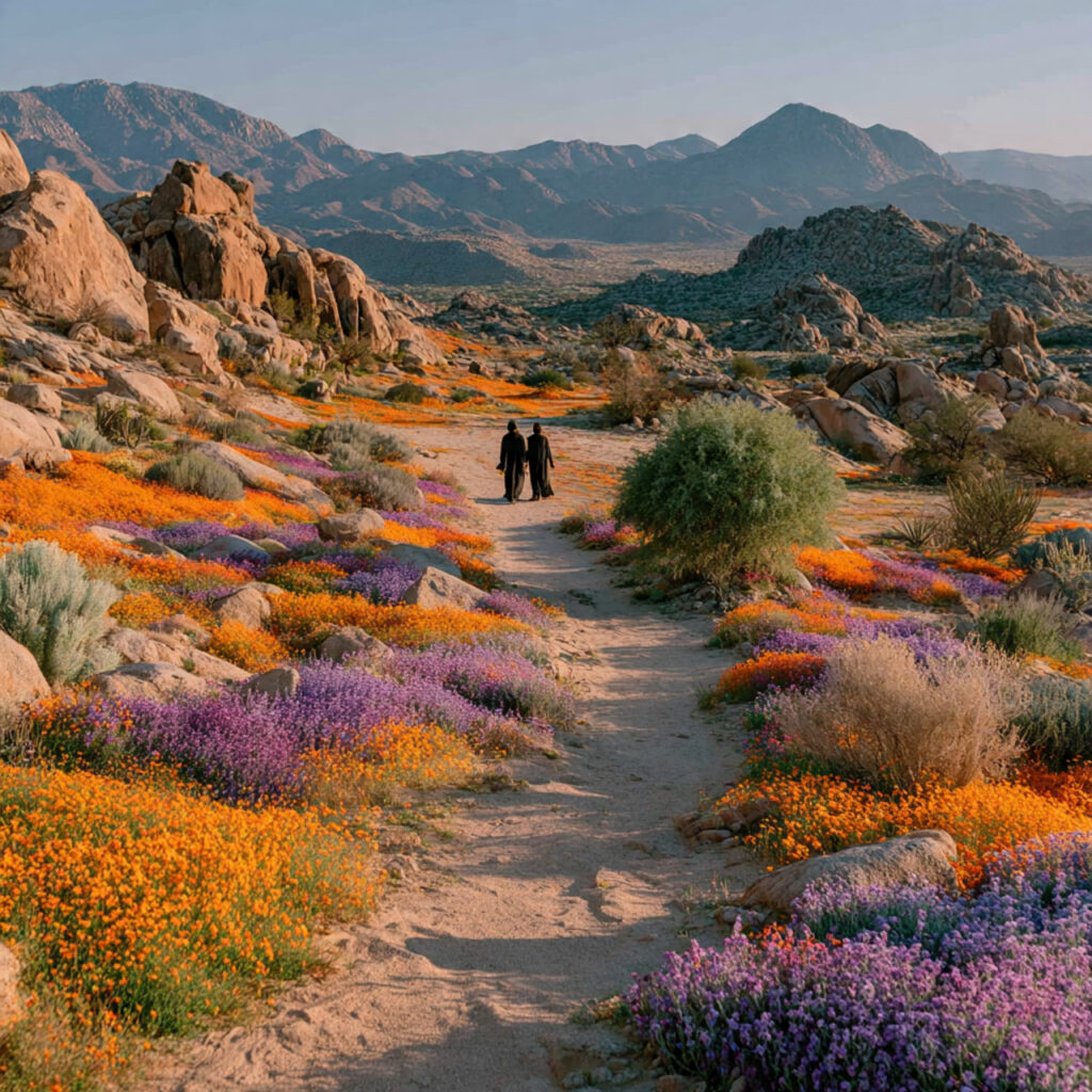 26 Creative Seasonal Engagement Photos Ideas to Capture Your Love 12 couple walking on a desert trail with
