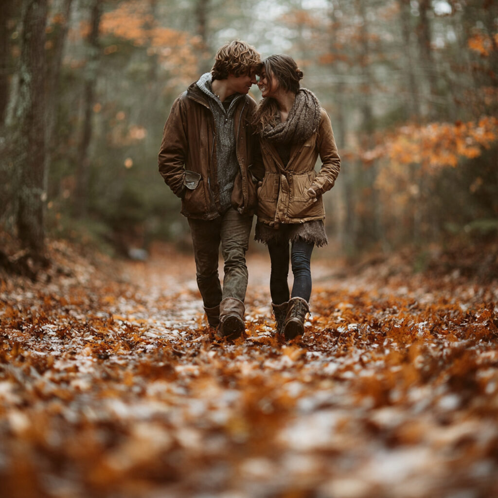 26 Creative Seasonal Engagement Photos Ideas to Capture Your Love 25 couple walking or lying on forest floor