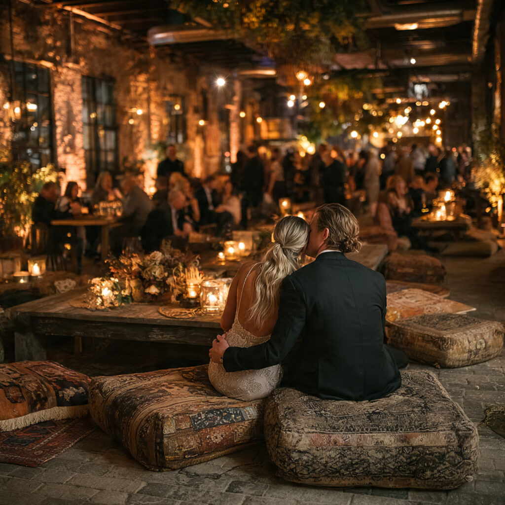 cozy wedding after party lounge with dim