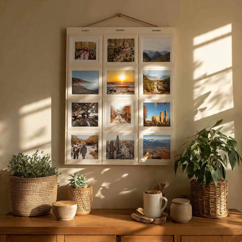 custom photo calendar hanging on a wall
