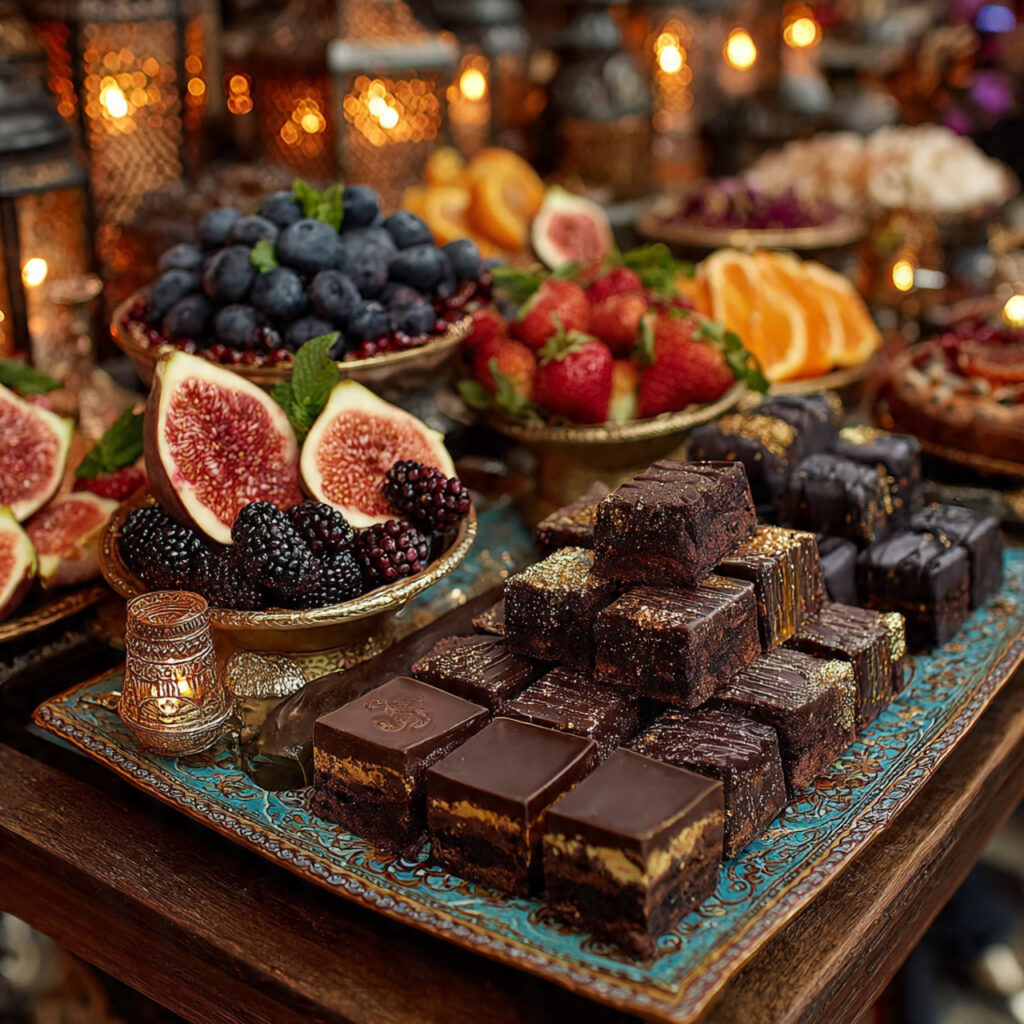 dark and luxurious chocolate grazing table with