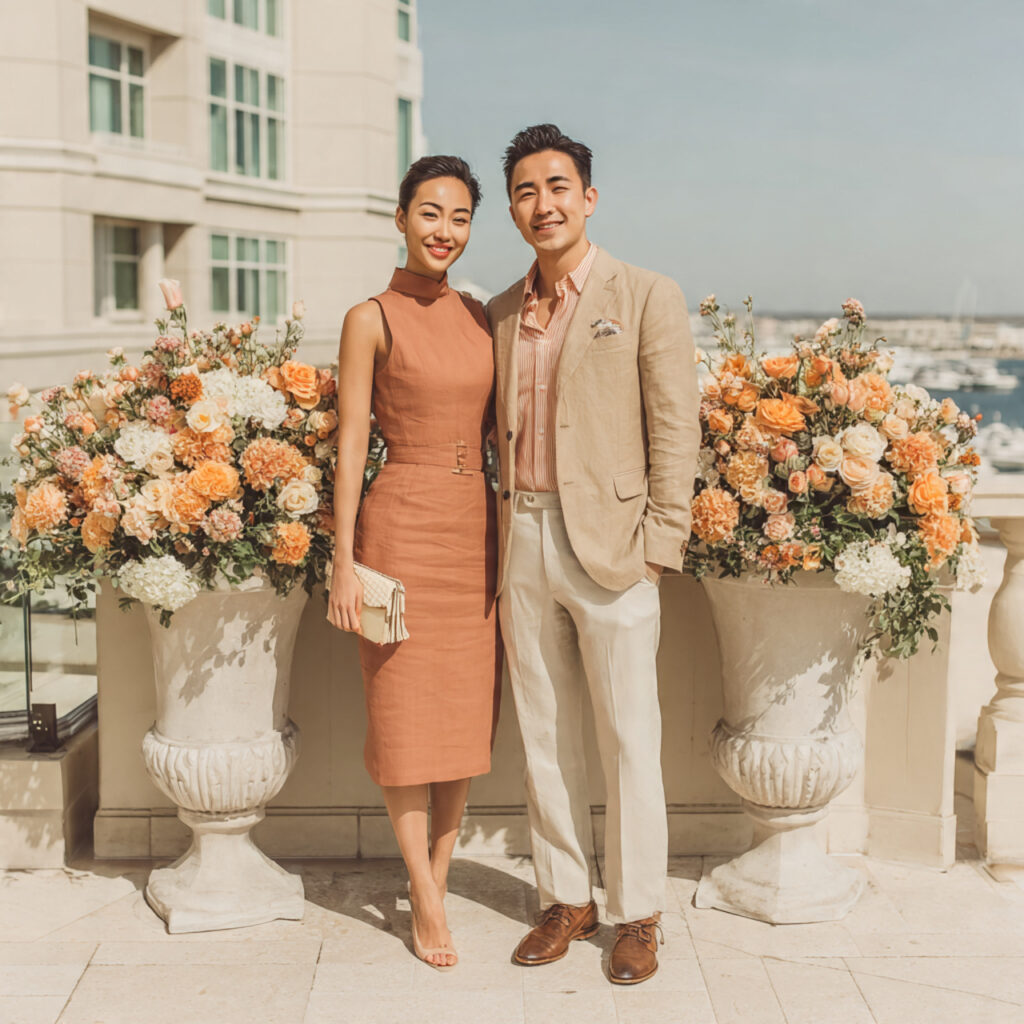 daytime terrace engagement woman in structured