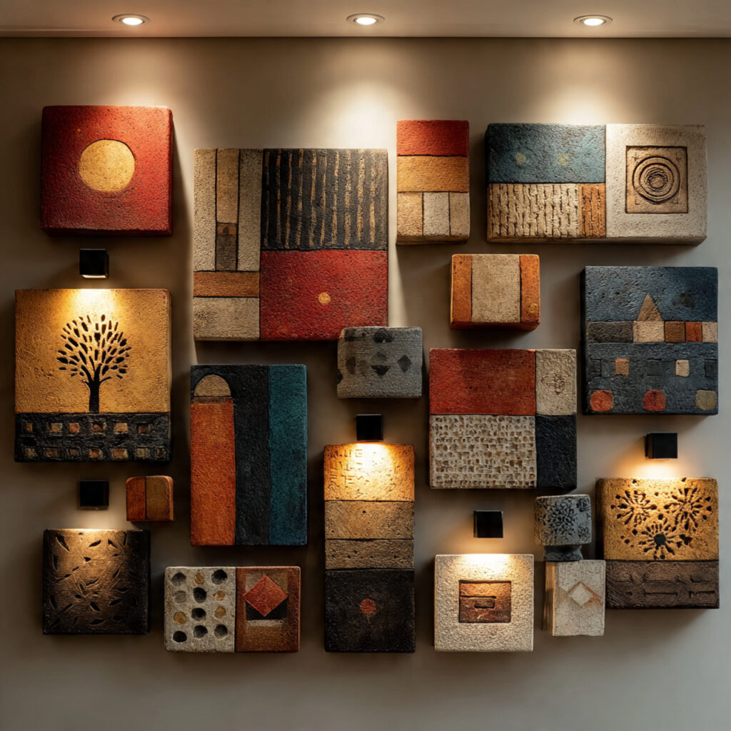decorative clay wall art with geometric patterns