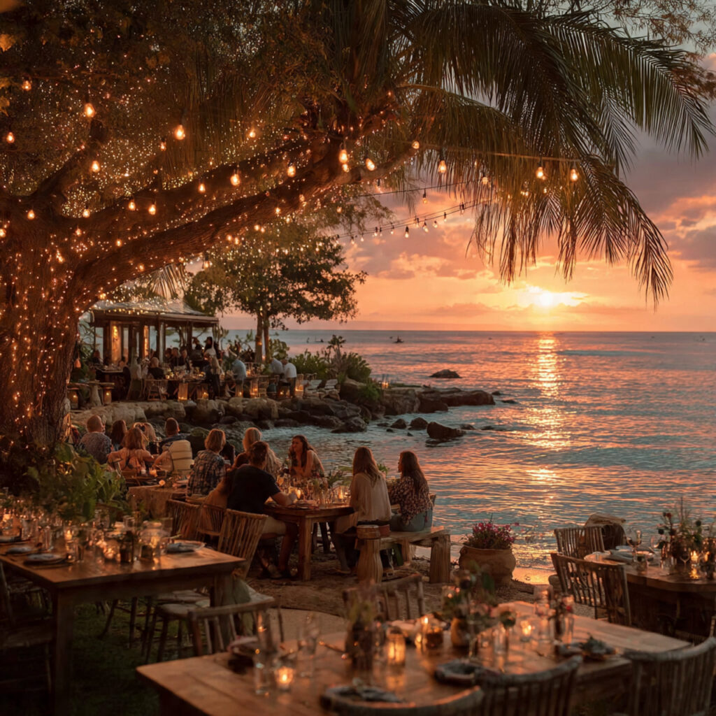 destination wedding rehearsal dinner tropical outdoor setting