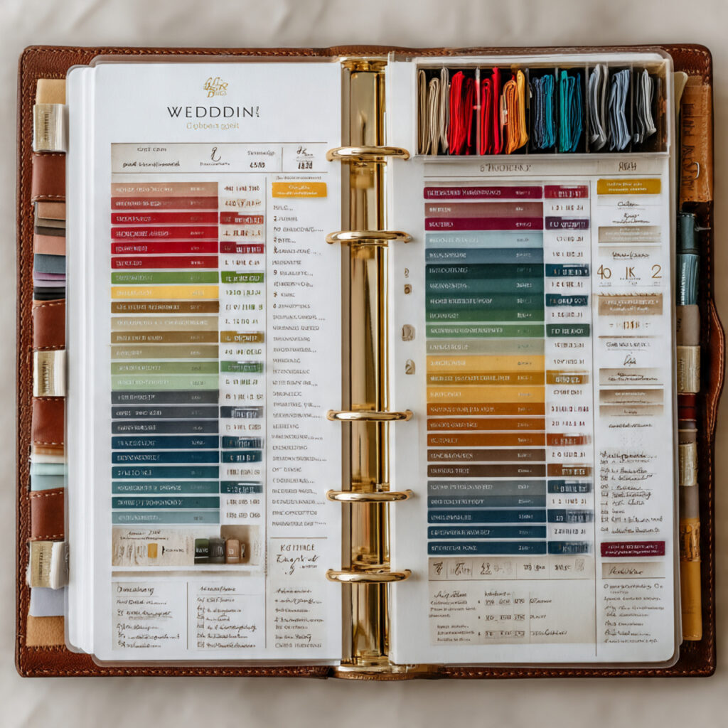 detailed wedding day timeline in a binder