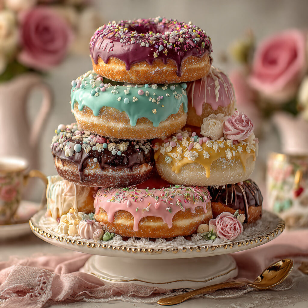 donut cake with coordinated colored glazes matching