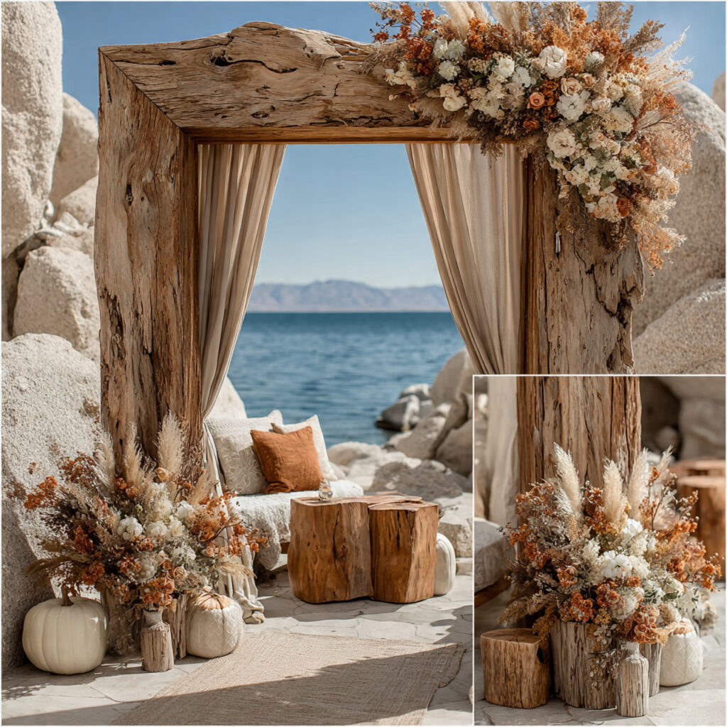 driftwood wedding arch weathered and sculptural wood