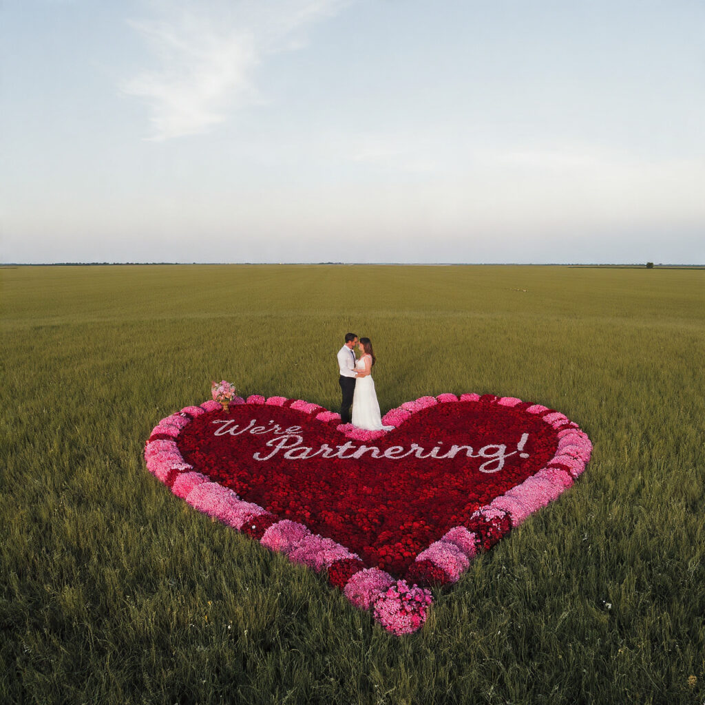 drone shot image of a couple standing on