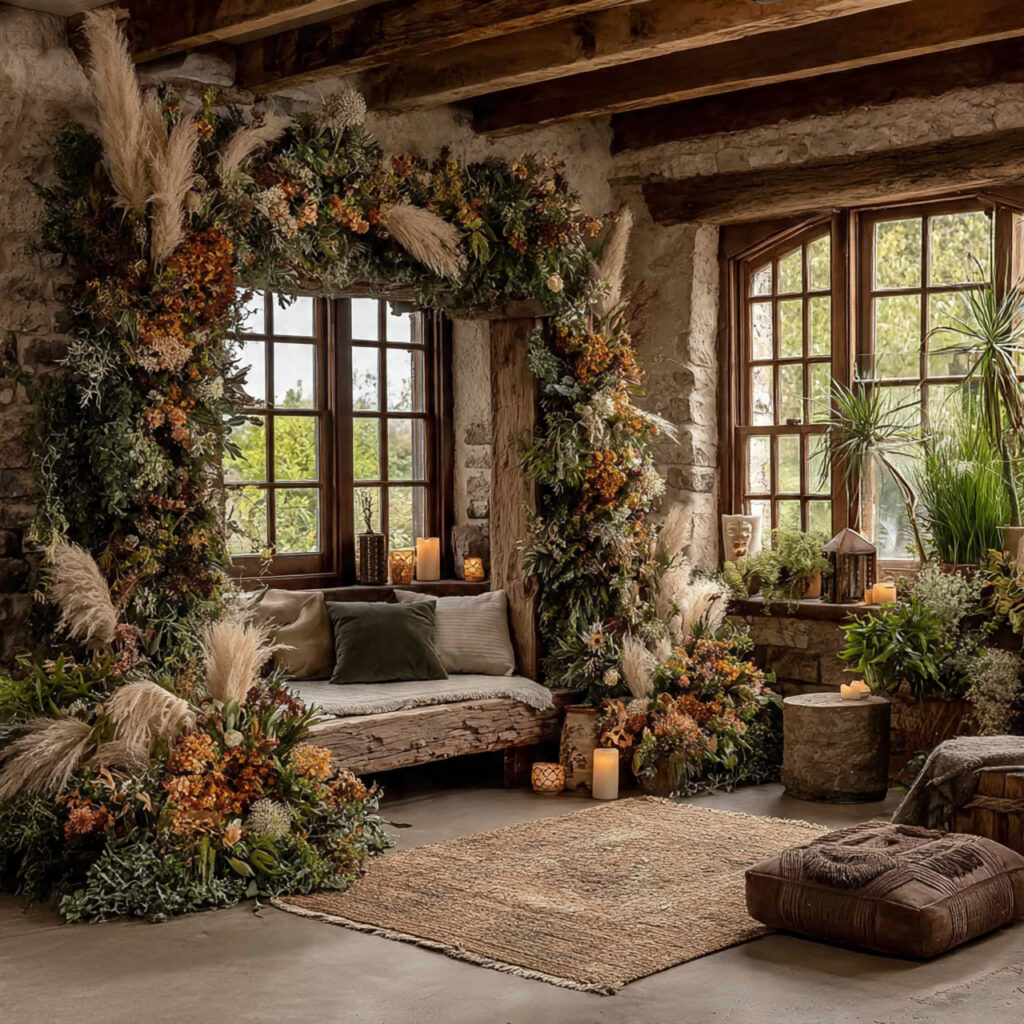 eco friendly dried flower wedding installation with